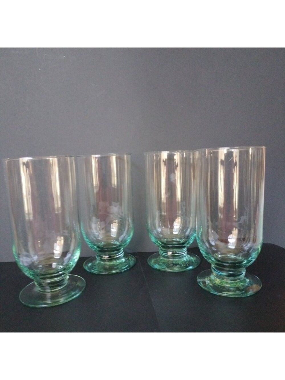 Vtg. North Wing By Pfaltzgraff SET OF 4 Green Fotte Iced Tea Glasses 6"3/4x3"1/4